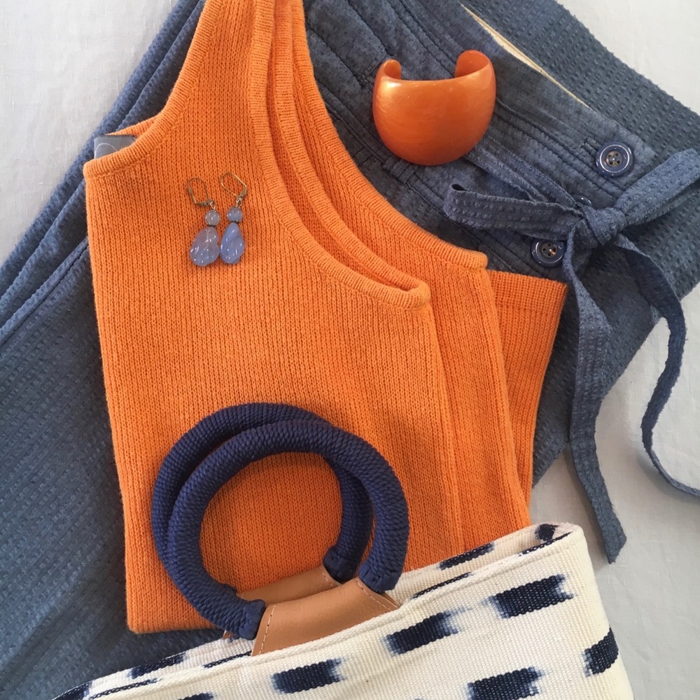 EUC Vintage 80’s Tangerine Orange Knit Designer Cropped Tank Top in Size Small